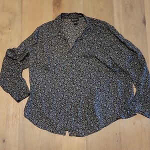 Lane Bryant 100% Silk Black Pattern Button Up Blouse Plus Size 18/20